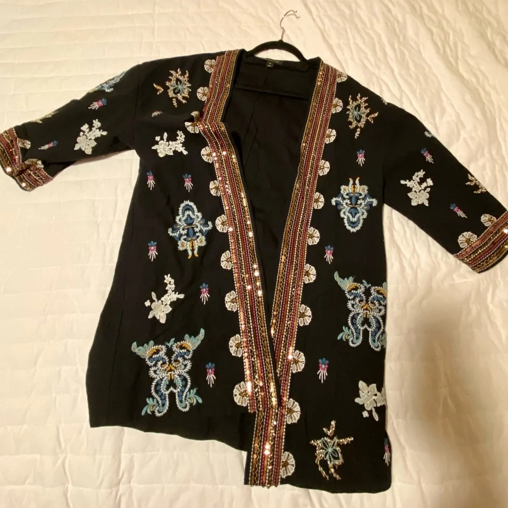 Cotton Embroidered Open-Front Jacket - Picture 6 of 7